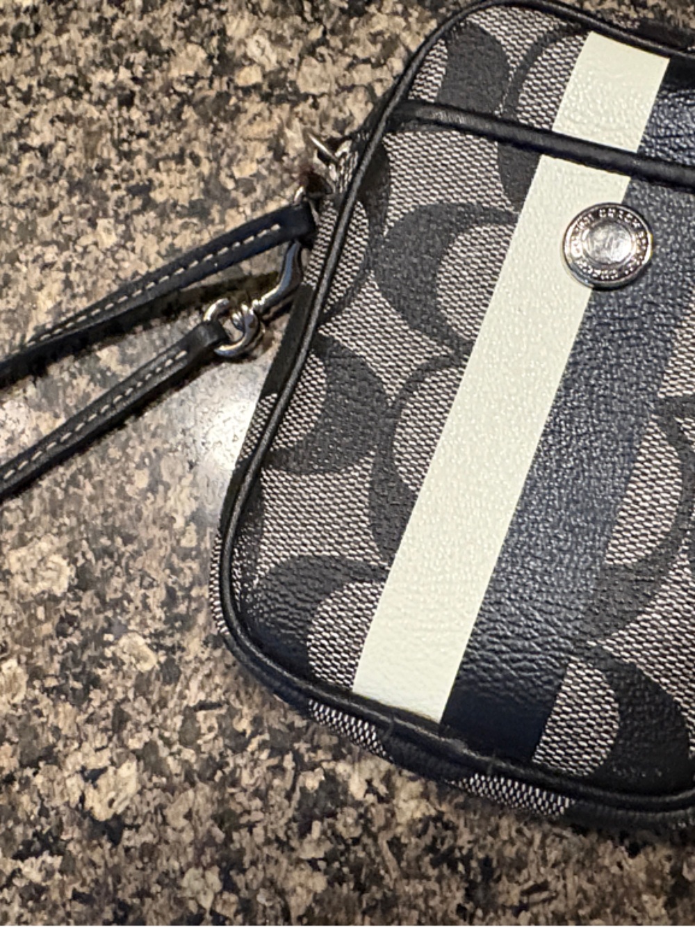 Coach Black and Cream Signature Stripe Crossbody Bag